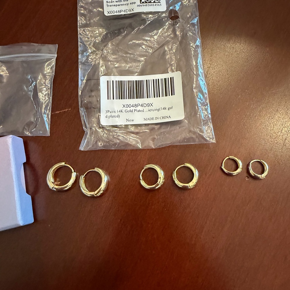 3 pairs of 14k Gold Plated Earrings. New in Box!